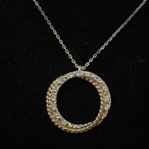 Vintage-1950s 16” Sachs & Perry Inc. silver tone necklace w/1” crystal pendant